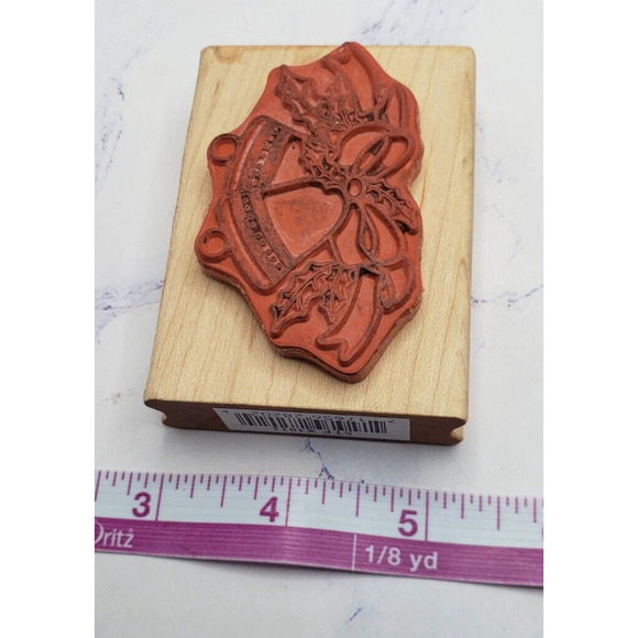 Christmas Bells Ribbon Canadian Maple Collection Wood Mounted Rubber Stamp X3022 - Picture 7 of 7